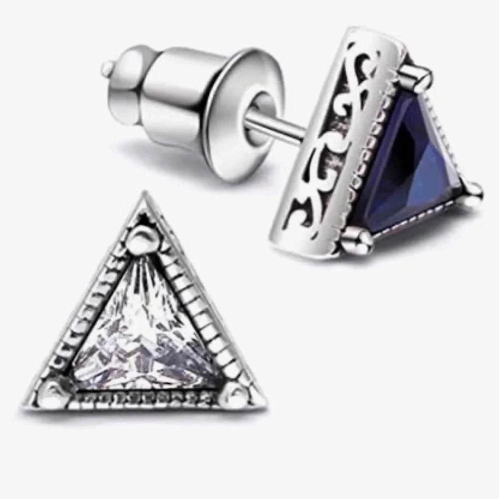 NEW Unisex Triangle Simulated‎ Diamond 925 Silver Stud Earrings